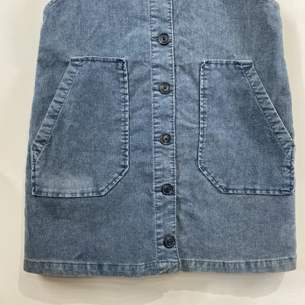 American Eagle Womens Corduroy Skirt Overalls Size M Blue Button Front Pockets